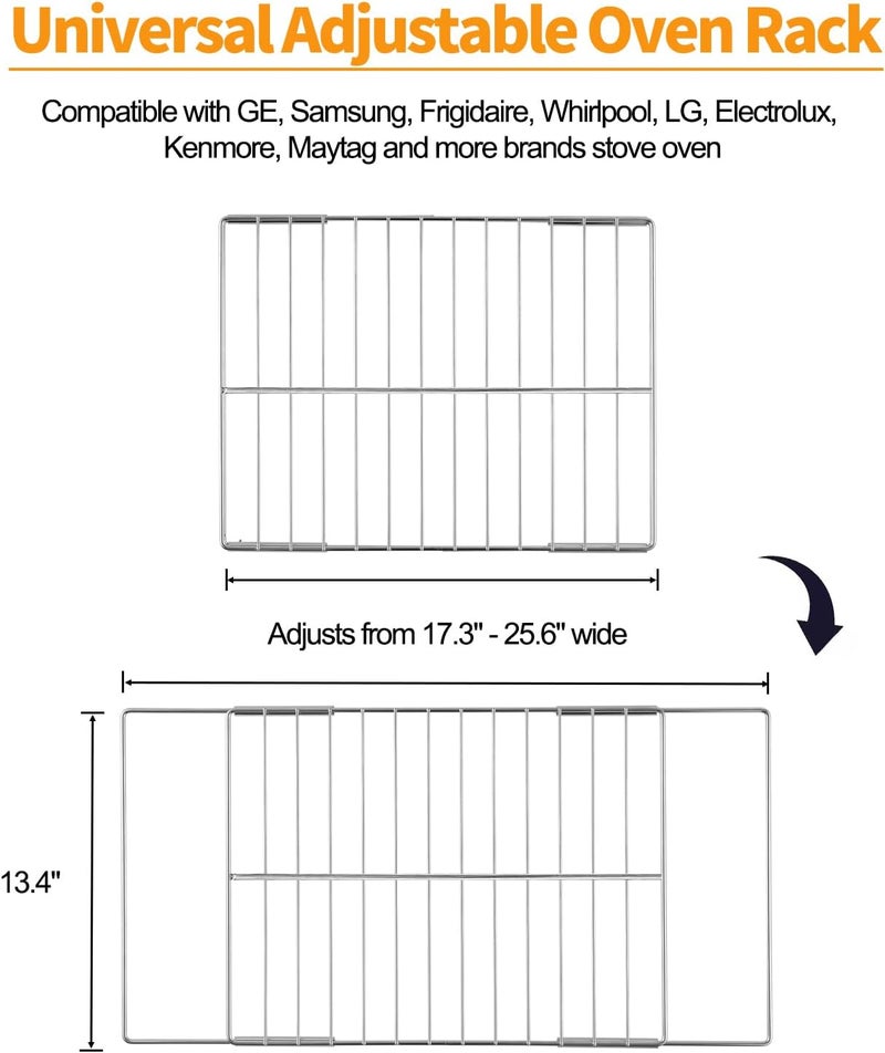 atgestore Update 304 Stainless Steel Universal Adjustable Oven Rack Replacement for Samsung GE Whirlpool LG Frigidaire Kenmore Oven Rack Extendable Oven Wire Rack Shelf Adjusts from 17.3-25.6 Wide - Image 2